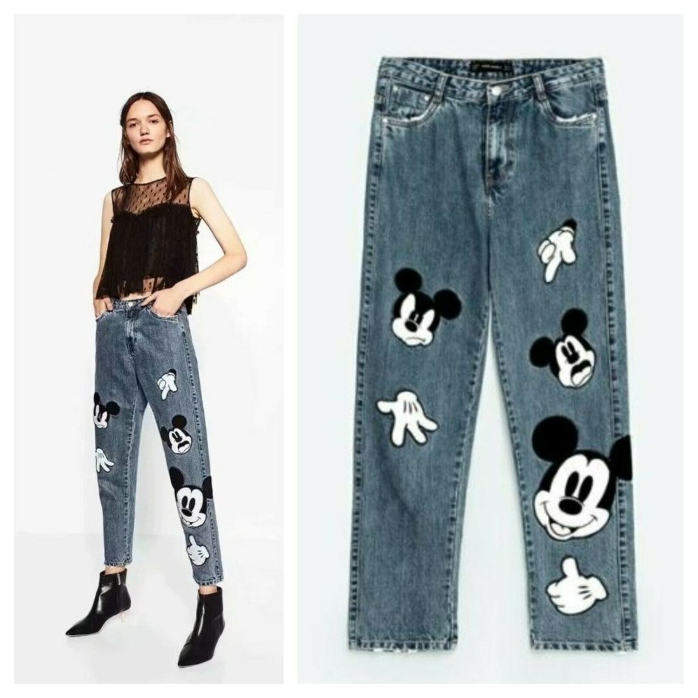 ZARA DISNEY MICKEY BLUE DENIM JEANS MOM